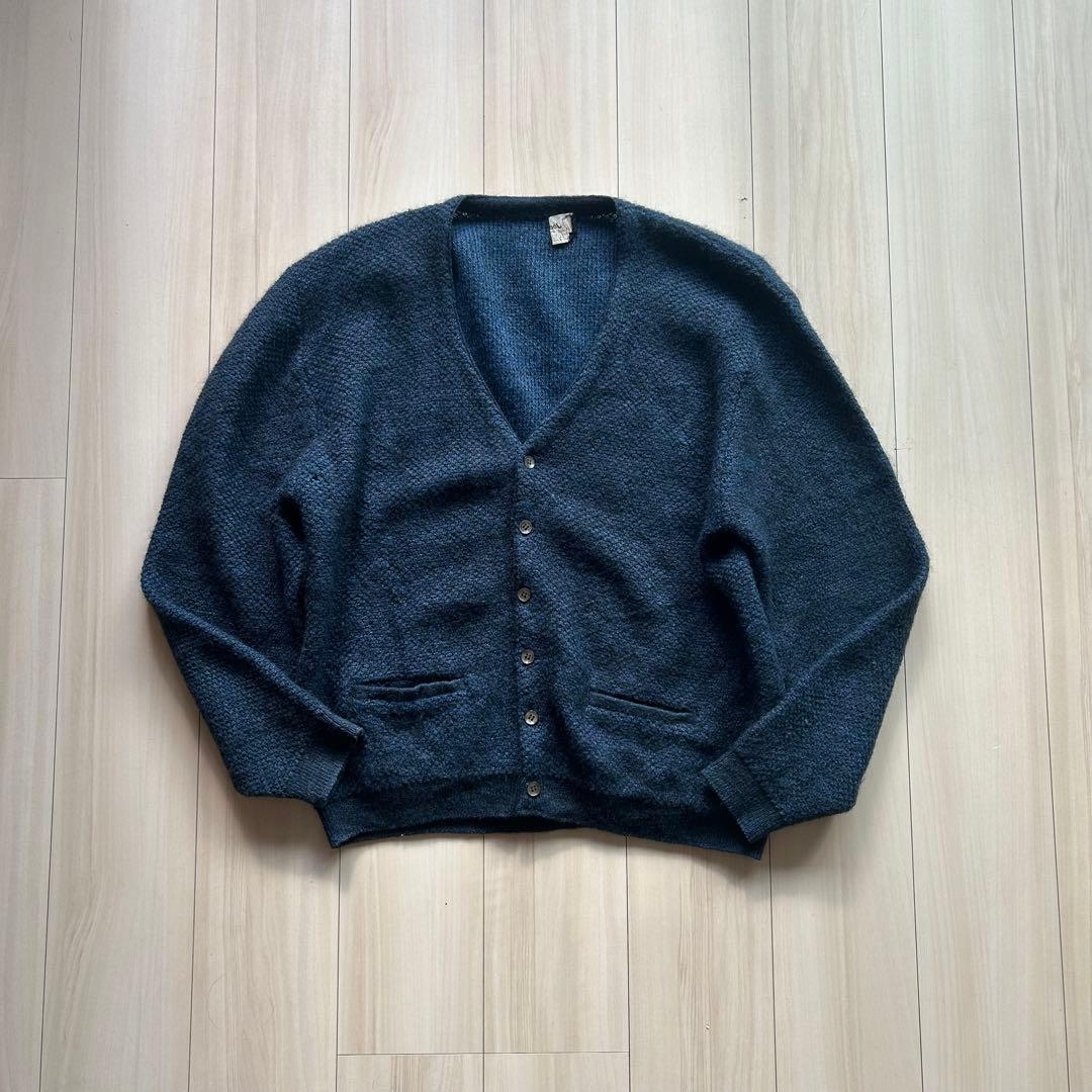 60s Jockey モヘアカーディガン アメリカ製 XL 青黒 ビッグサイズ