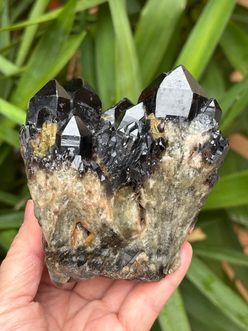 モリオン　黒水晶　キャンドルクォーツ　クラスター　1037g 姿が美しい