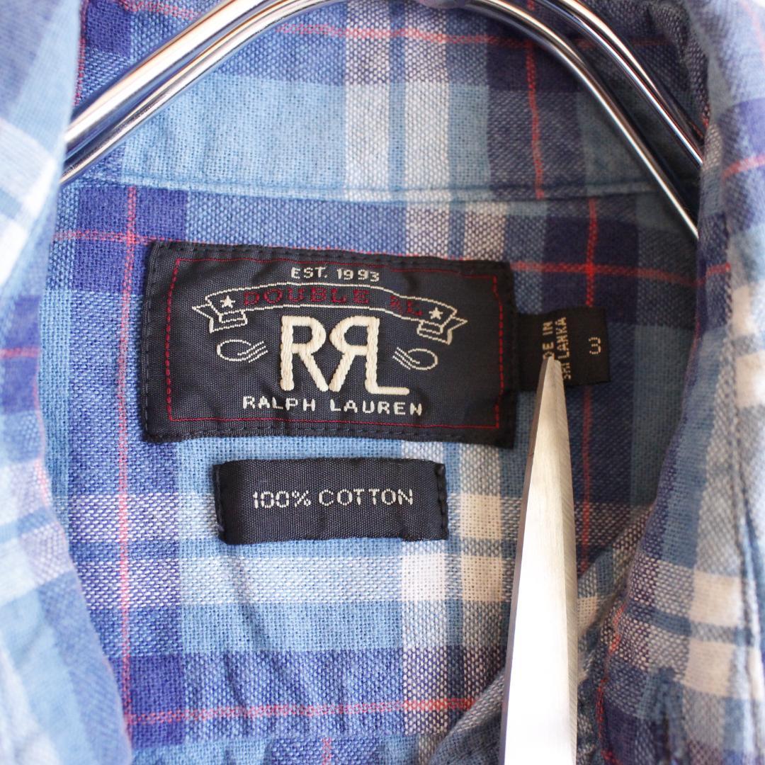 RRL チェック柄 長袖シャツ Sサイズ コットン 水色 総柄