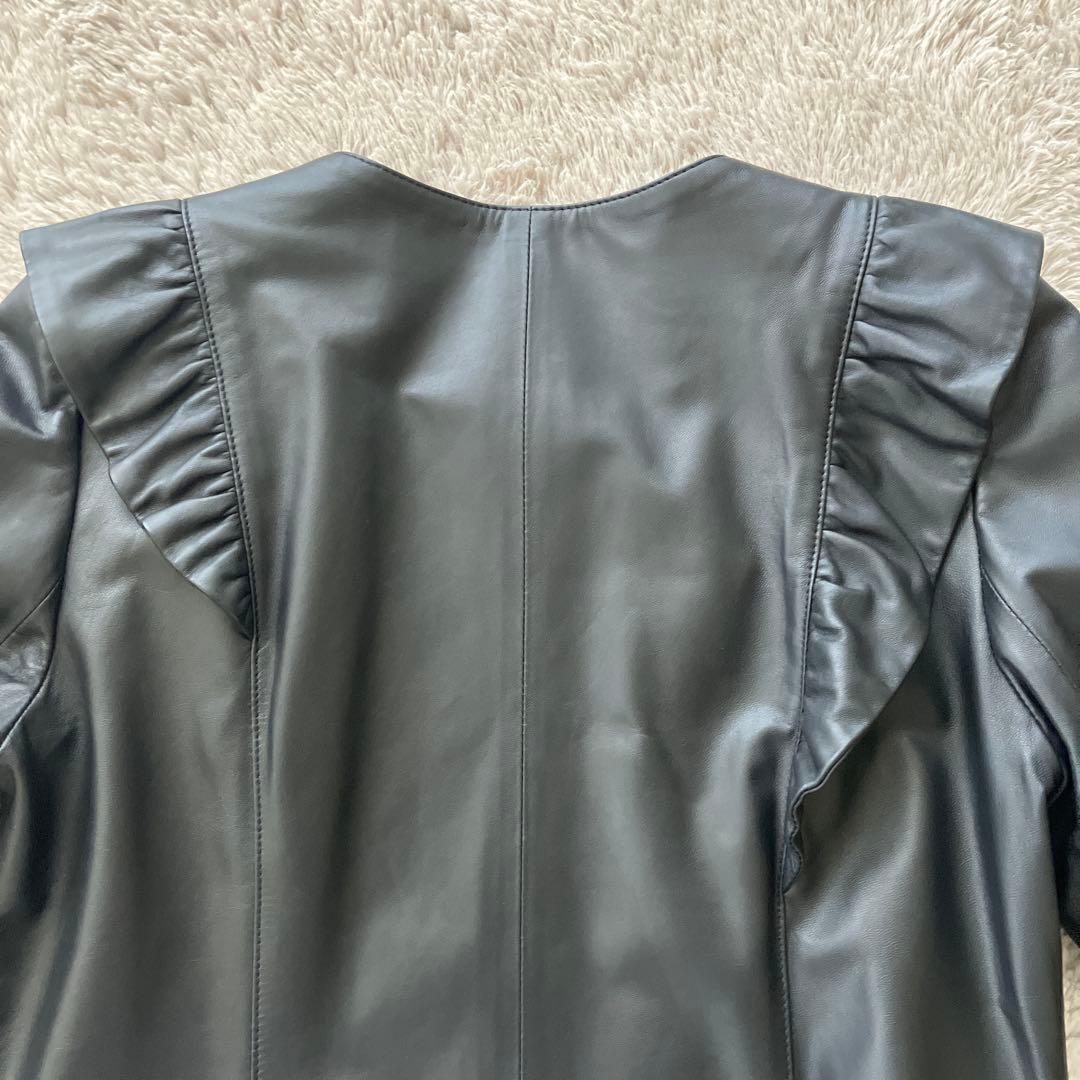 LANVIN ランバンオンブルー フリル付きレザージャケット 38