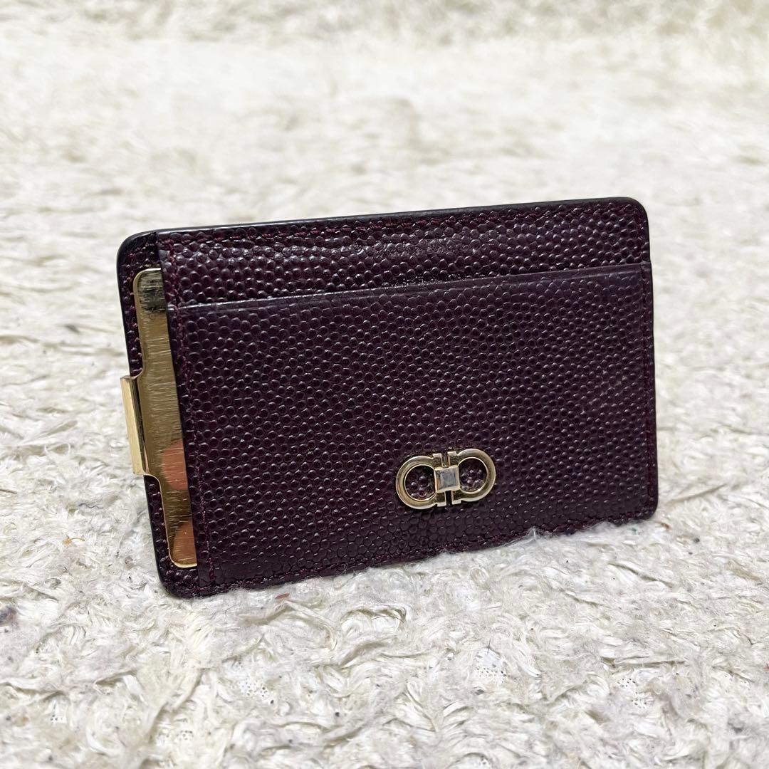 【美品】フェラガモ　マネークリップ　カードケース　レザー　黒　ダブル　ガンチーニ