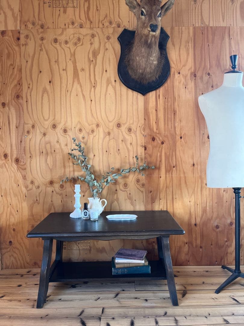 古いローテーブルダークブラウン木製コーヒーサイドテーブルアンティークヴィンテージ