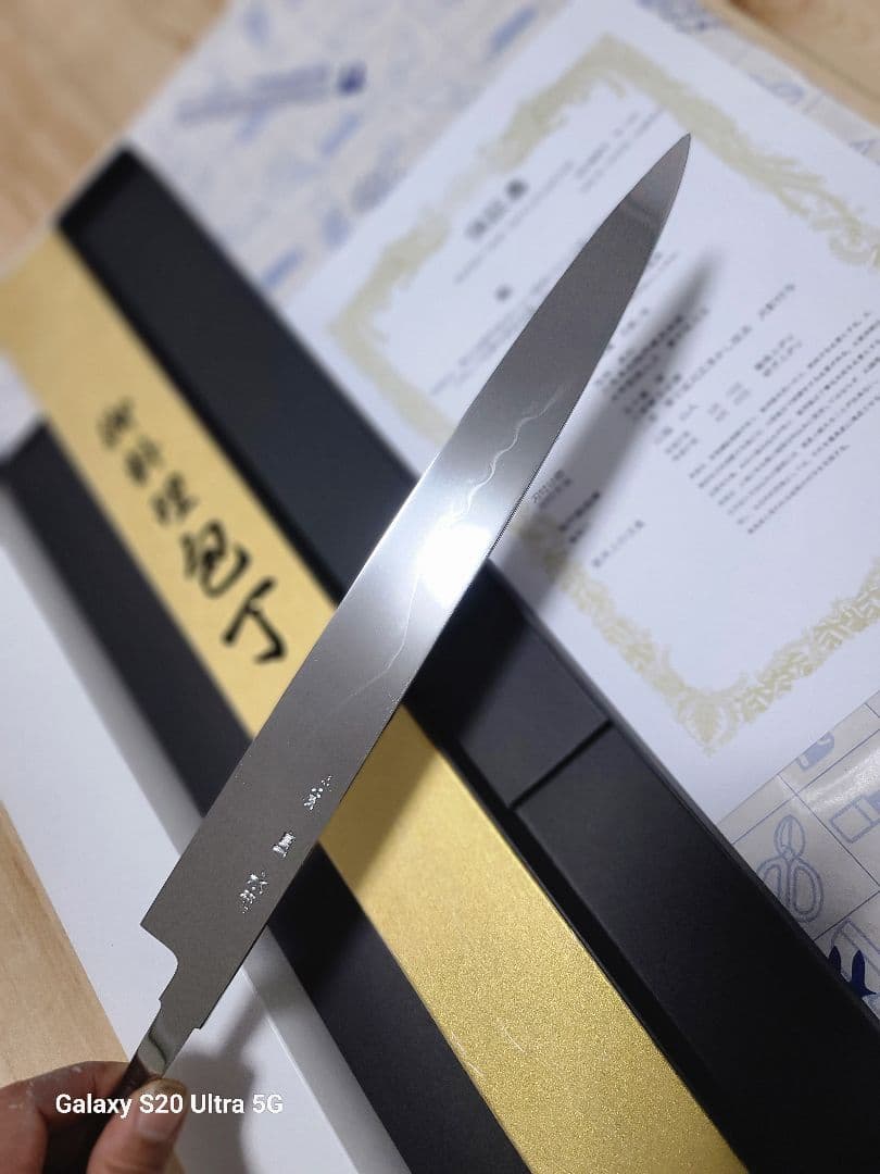 刺身 池田美和氏　柳刃包丁 水本焼　白一鋼 富士山　尺一寸　全鏡面　堺打刃物