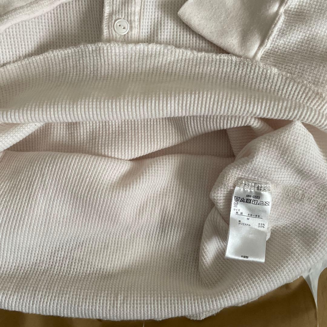 2枚セット Hanes ヘンリーネック サーマル Ｍ 生成り 黒 ワッフル 長袖