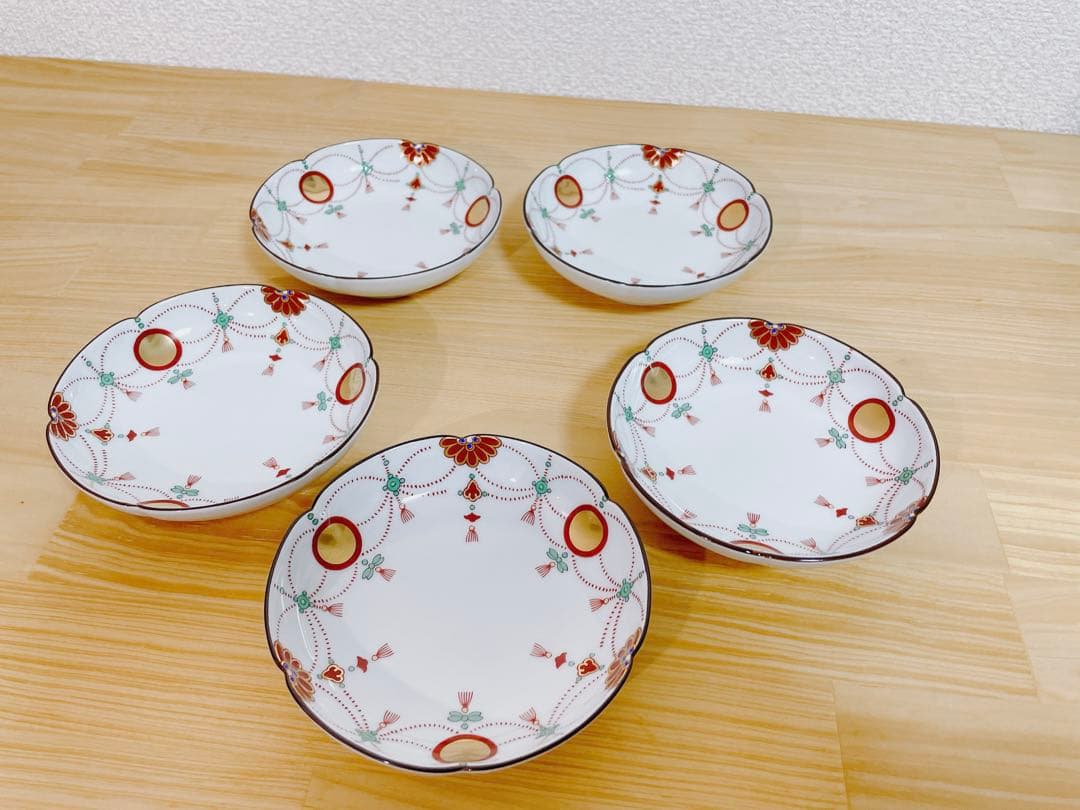 Jerry其泉窯 角二段重 錦日輪赤玉瓔珞文 小皿 錦日輪赤玉瓔珞文