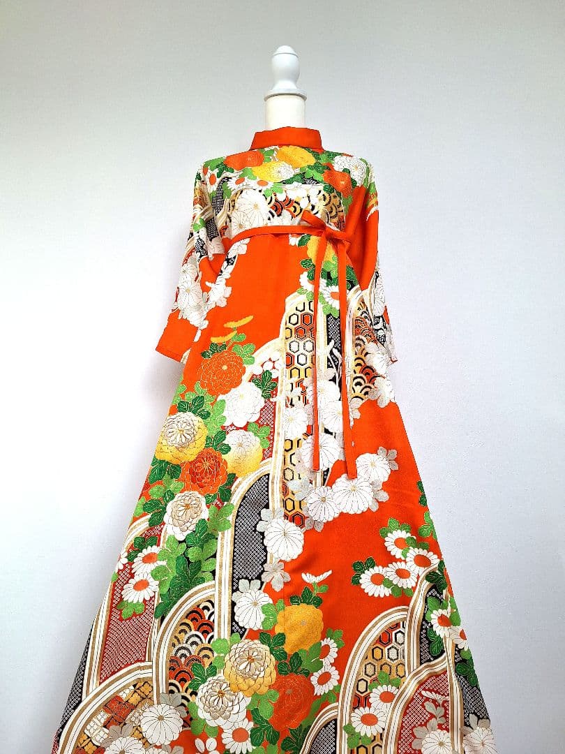 着物リメイクワンピース3636