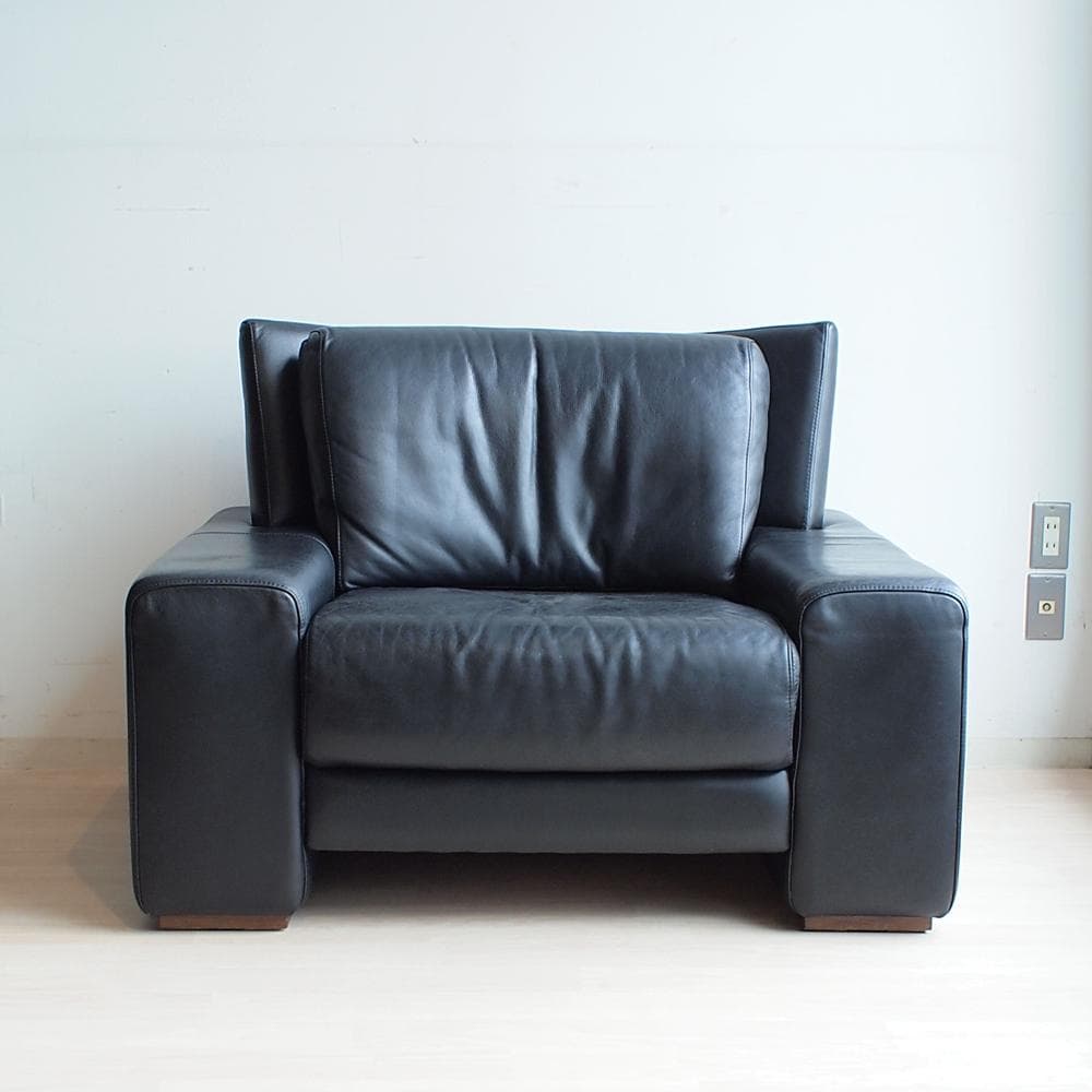 イタリア製 ニコレッティ/Nicoletti 本革 ソファ 1人掛け 黒革