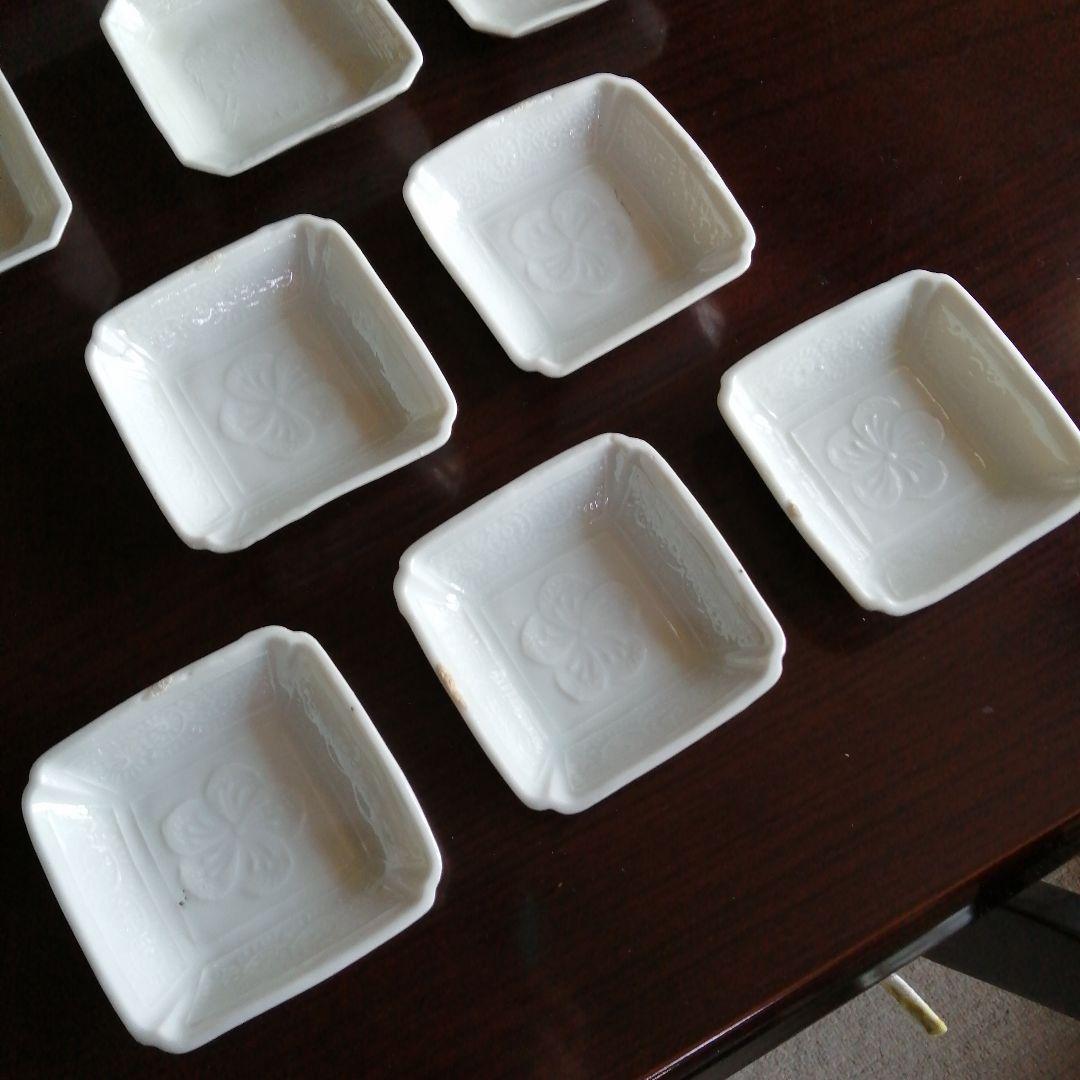 瀬戸焼　白磁角小皿　2種15枚　8cm　幕末〜明治期