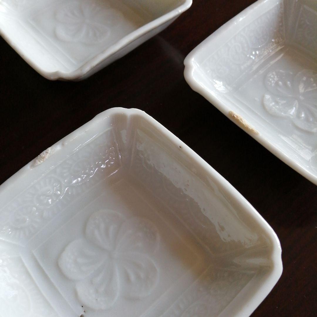 瀬戸焼　白磁角小皿　2種15枚　8cm　幕末〜明治期
