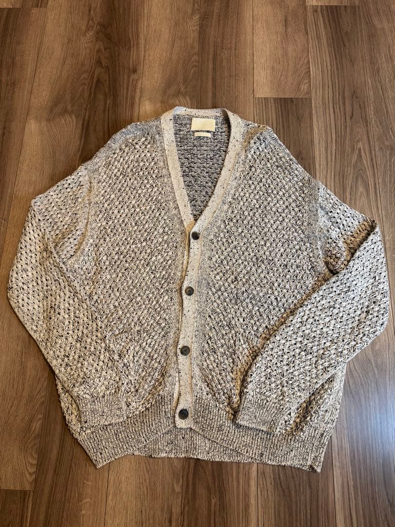 【美品】YOKE MESHED KNIT CARDIGAN(FOG WHITE)