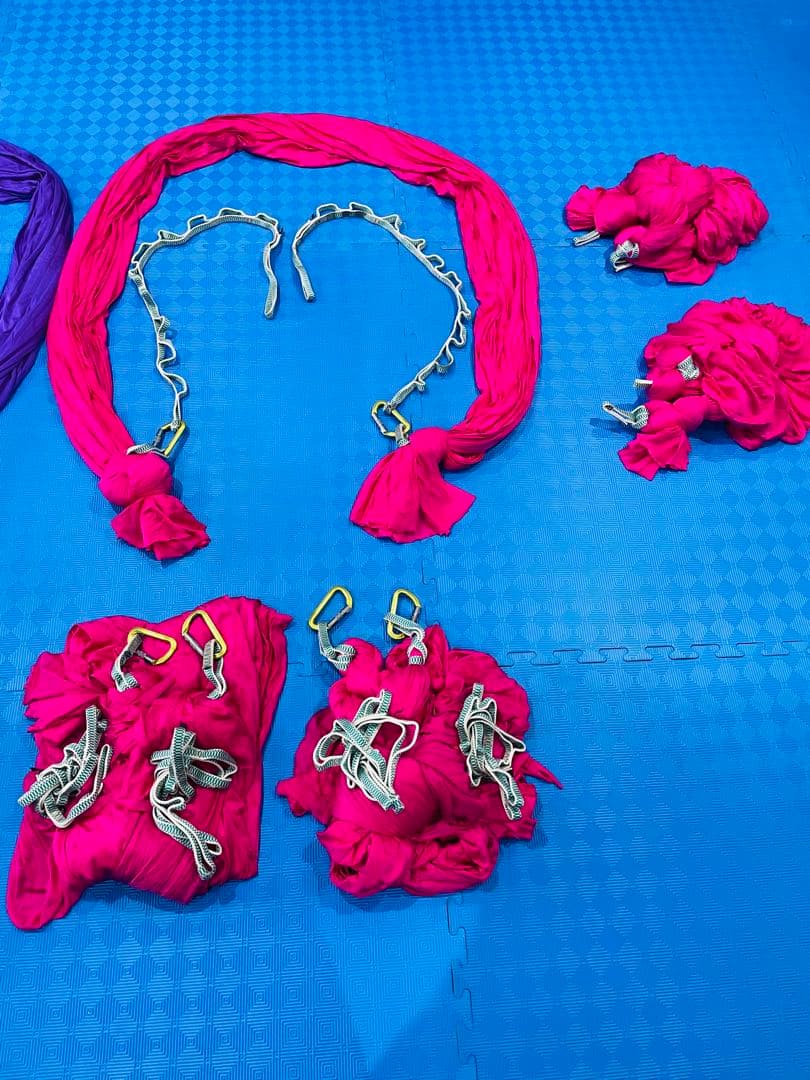 フライングヨガ ハンモック 11点セット 吊り下げ可能 紫/ピンク/水色