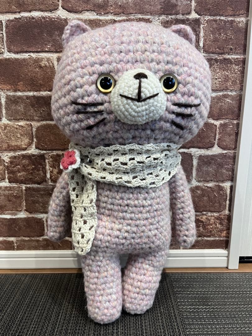 【K@Dオリジナル】世界にひとつだけ！すごい大きいねこのあみぐるみ スカーフ付き