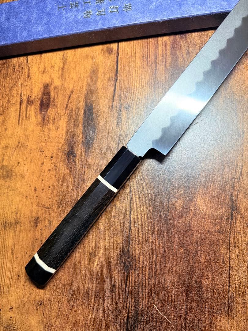 祥太郎作　左用　刺身 先丸　本焼　白鋼　尺　鏡面　包丁　黒檀水牛八角柄