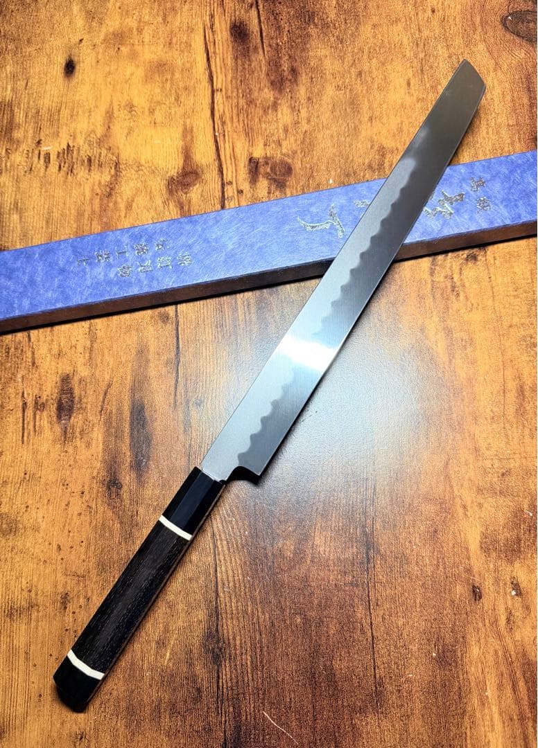 祥太郎作　左用　刺身 先丸　本焼　白鋼　尺　鏡面　包丁　黒檀水牛八角柄