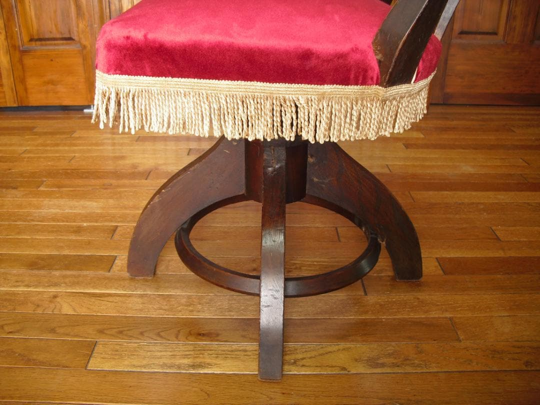 アンティーク ドクターチェア☆木製 回転椅子☆手触り良いベルベット/ビロード張り