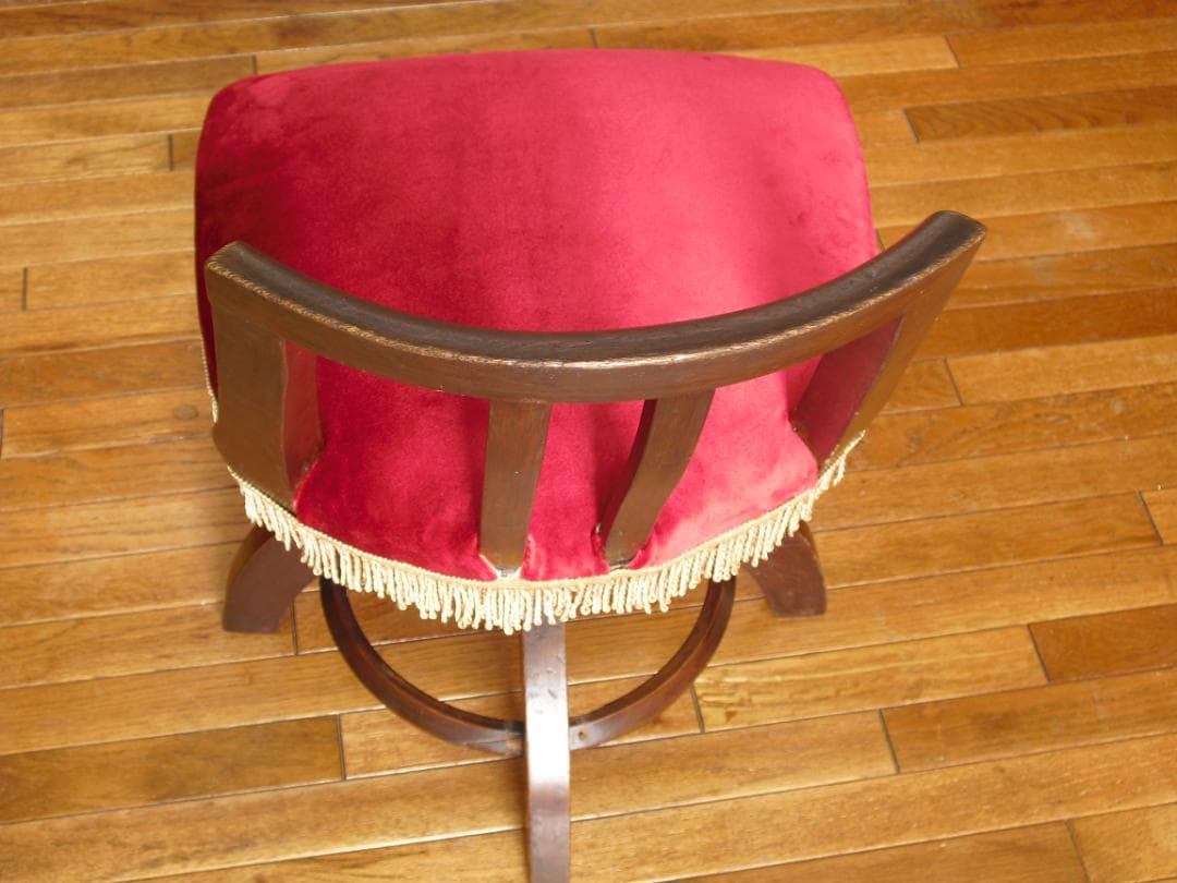 アンティーク ドクターチェア☆木製 回転椅子☆手触り良いベルベット/ビロード張り