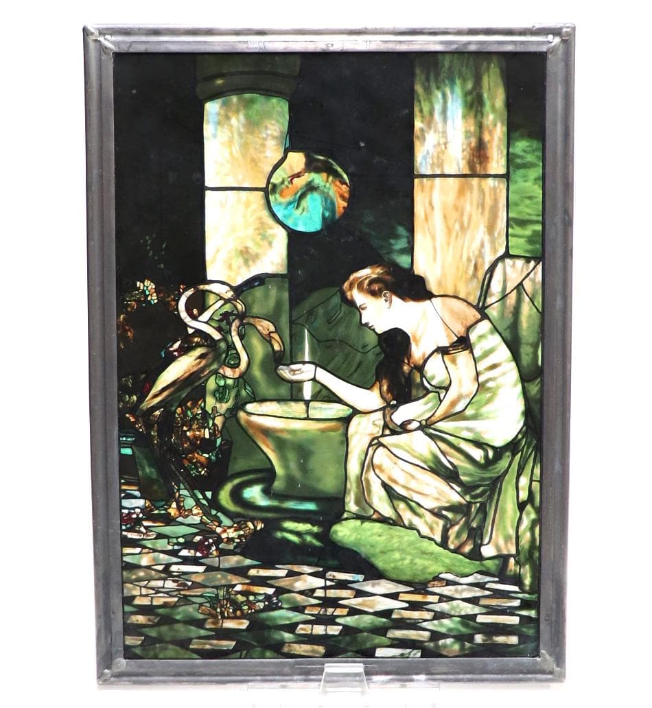 ティファニー ヴィンテージステンドグラス フラミンゴと女性 グラスマスターズ