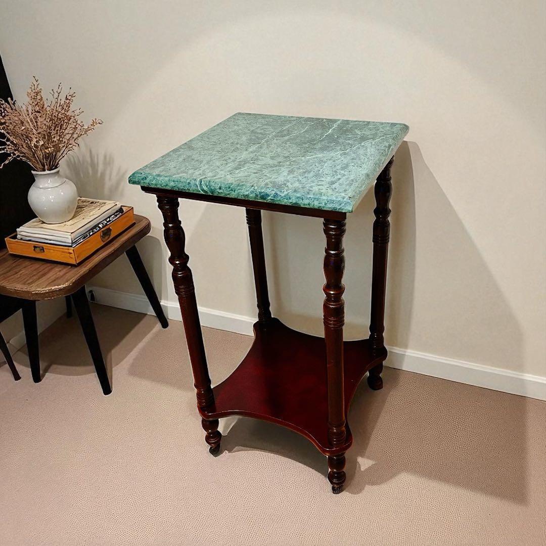 アンティーク　サイドテーブル　大理石　花台　電話台