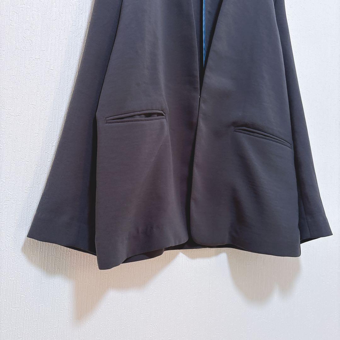 【インディヴィ】ノーカラー ストレッチ パンツスーツ テーパード ビジネス M
