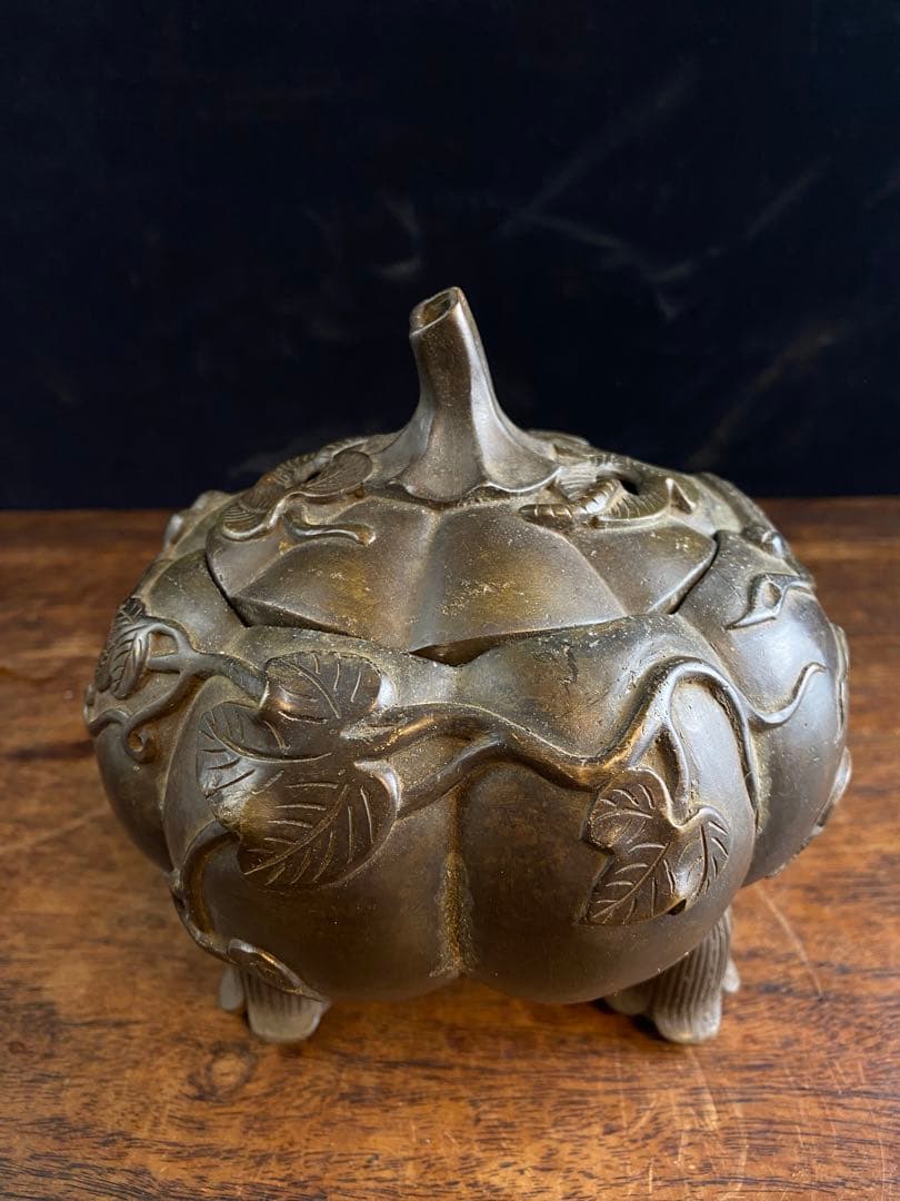 カボチャ型　銅香炉　美術品　工芸品　骨董品　置物　金属製　香炉