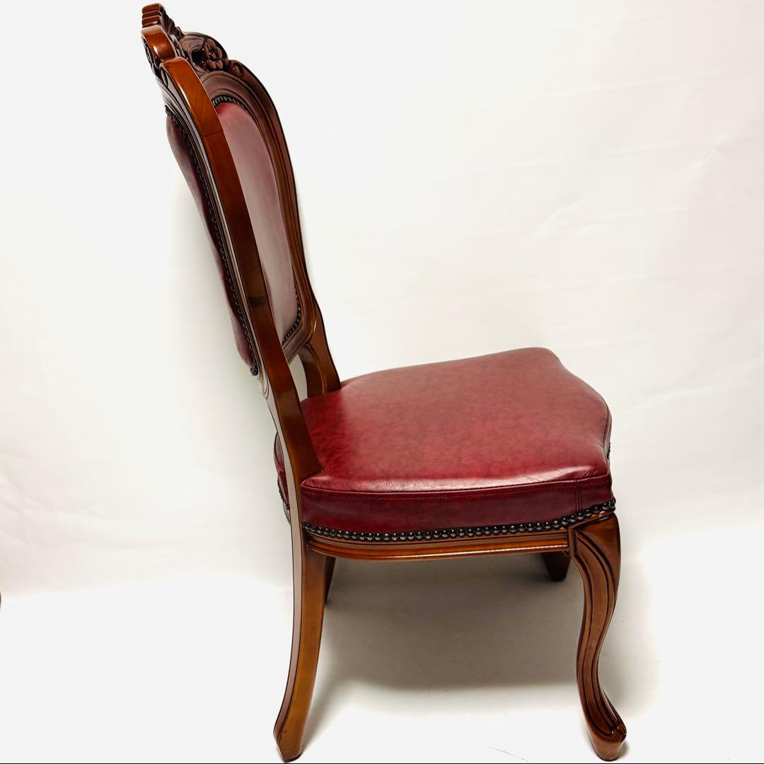 イタリア アンティーク風 マホガニー 猫足 ダイニングチェア レッド レザー