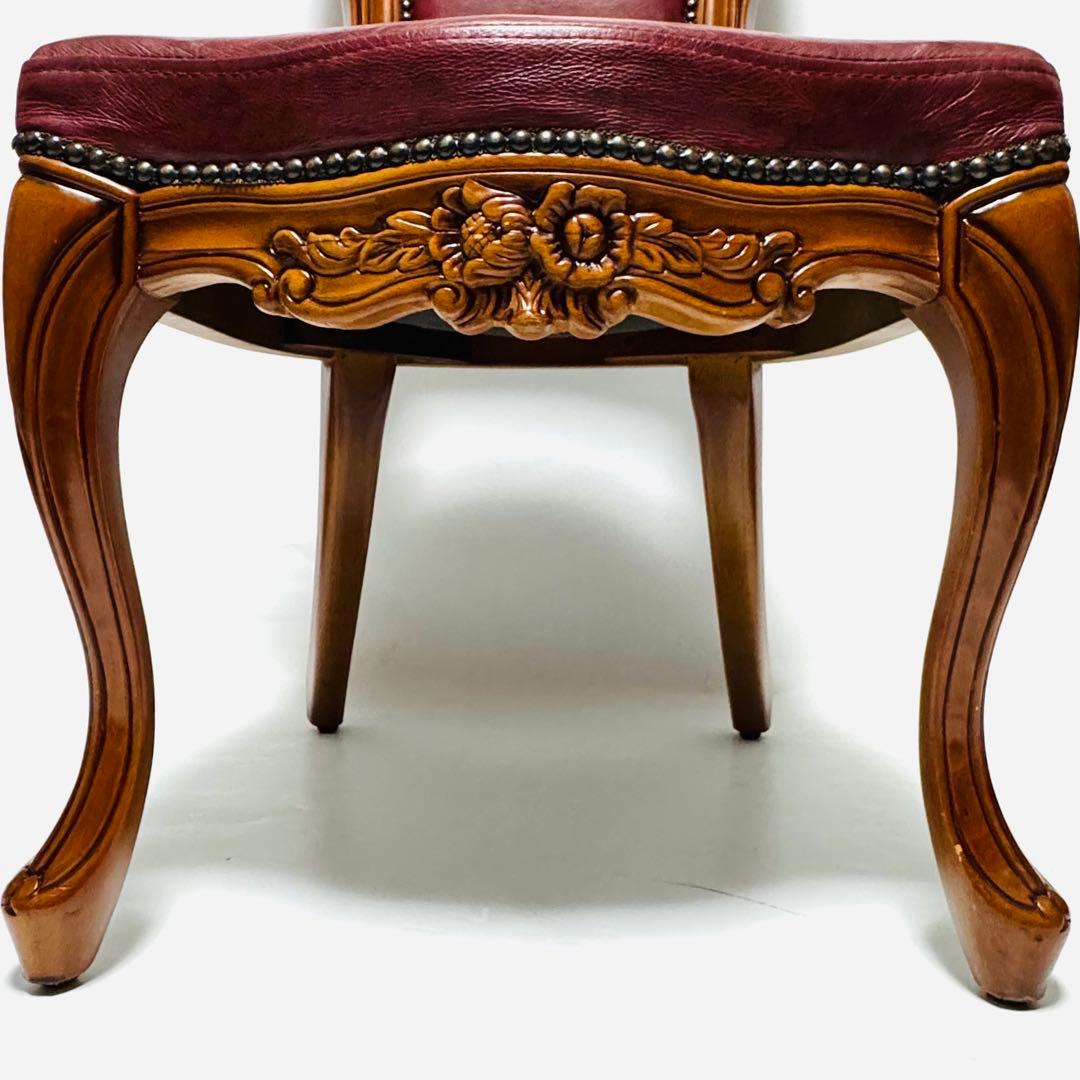 イタリア アンティーク風 マホガニー 猫足 ダイニングチェア レッド レザー