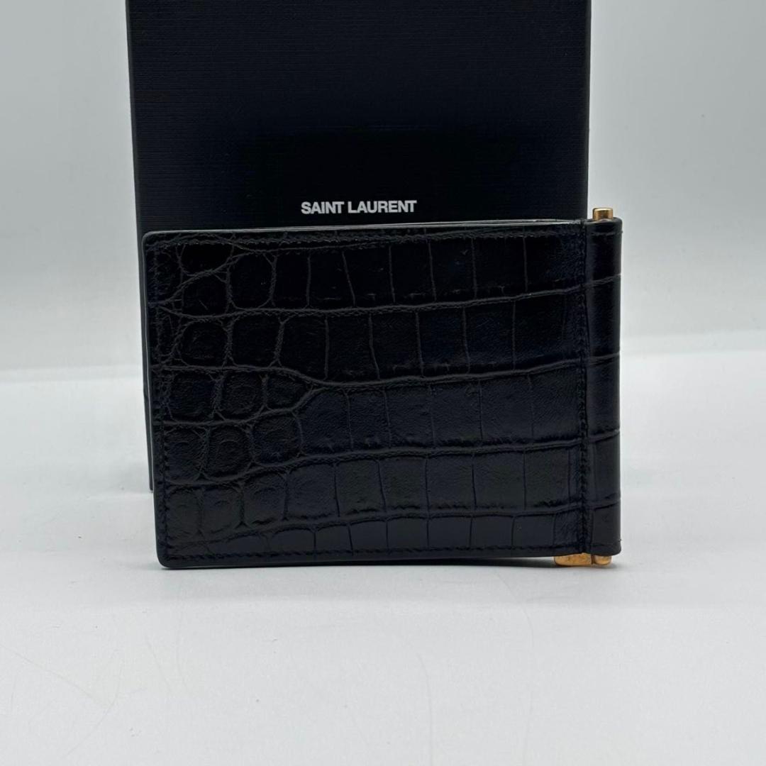 新品に近い 箱袋付属 サンローラン マネークリップ クロコ型押し YSLライン
