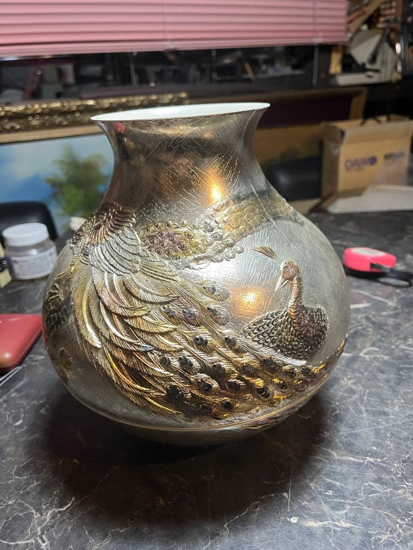 銀製花瓶、花瓶銀仕上げ、銀仕上げ花瓶、3.7キロ、鳳凰銀花瓶、金銀仕上げ花瓶