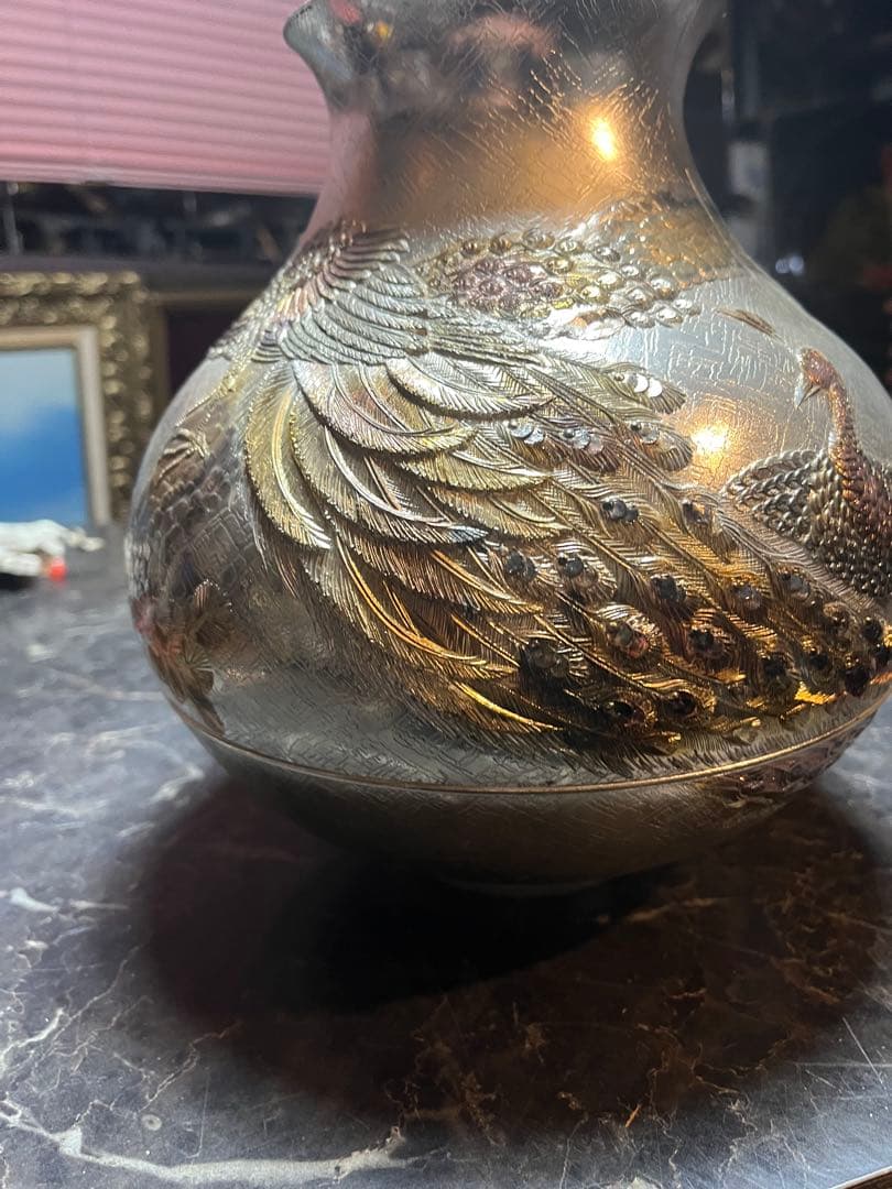 銀製花瓶、花瓶銀仕上げ、銀仕上げ花瓶、3.7キロ、鳳凰銀花瓶、金銀仕上げ花瓶