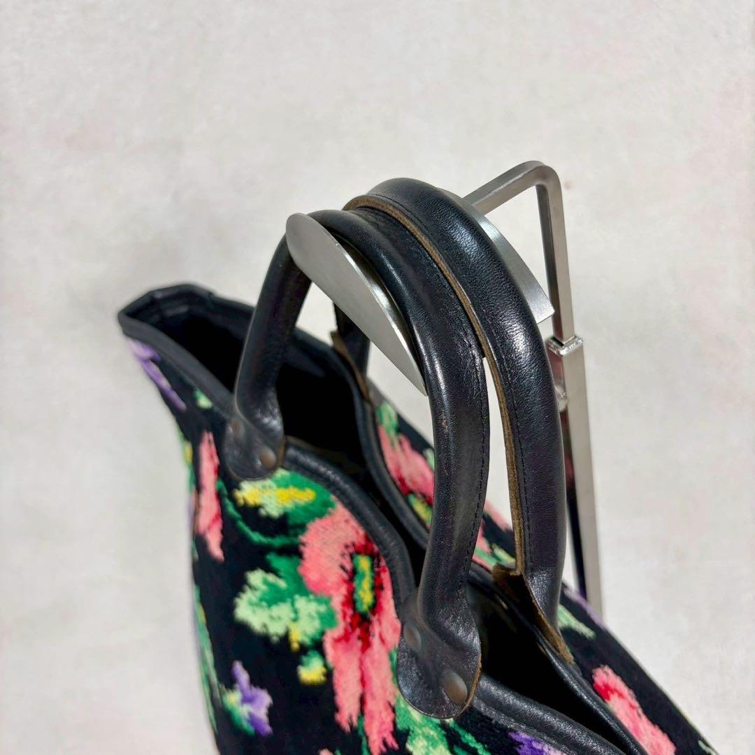 【美品✨】フェイラー FEILER シェニール織　トートバッグ 花柄　黒