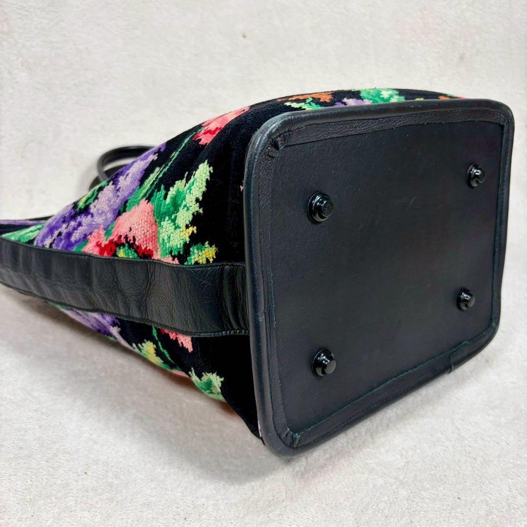 【美品✨】フェイラー FEILER シェニール織　トートバッグ 花柄　黒