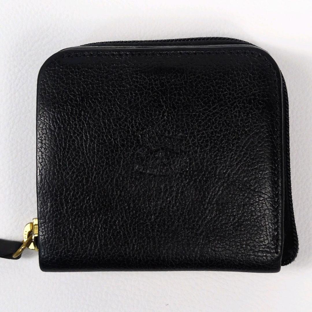 おっぽーイルビゾンテ ラウンドジップ ファスナー 二つ折り財布 ブラック
