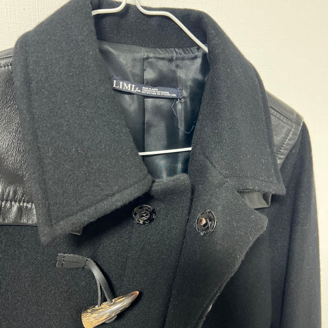 LIMI feu ヨウジヤマモト黒 ウール レザー ダッフルコート