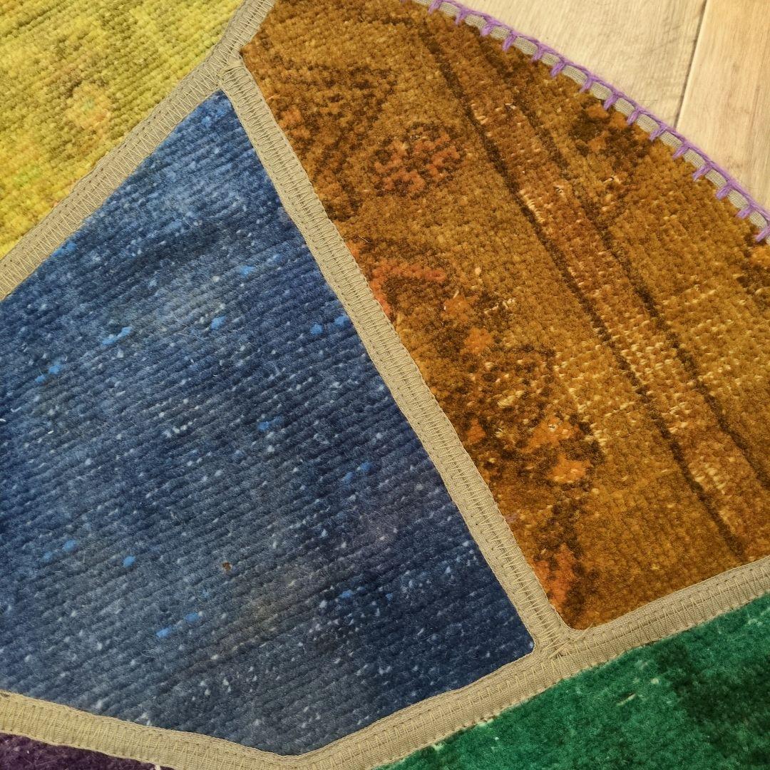 ペルシャ絨毯 パッチワーク アンティーク 80x80 手織り クリー
