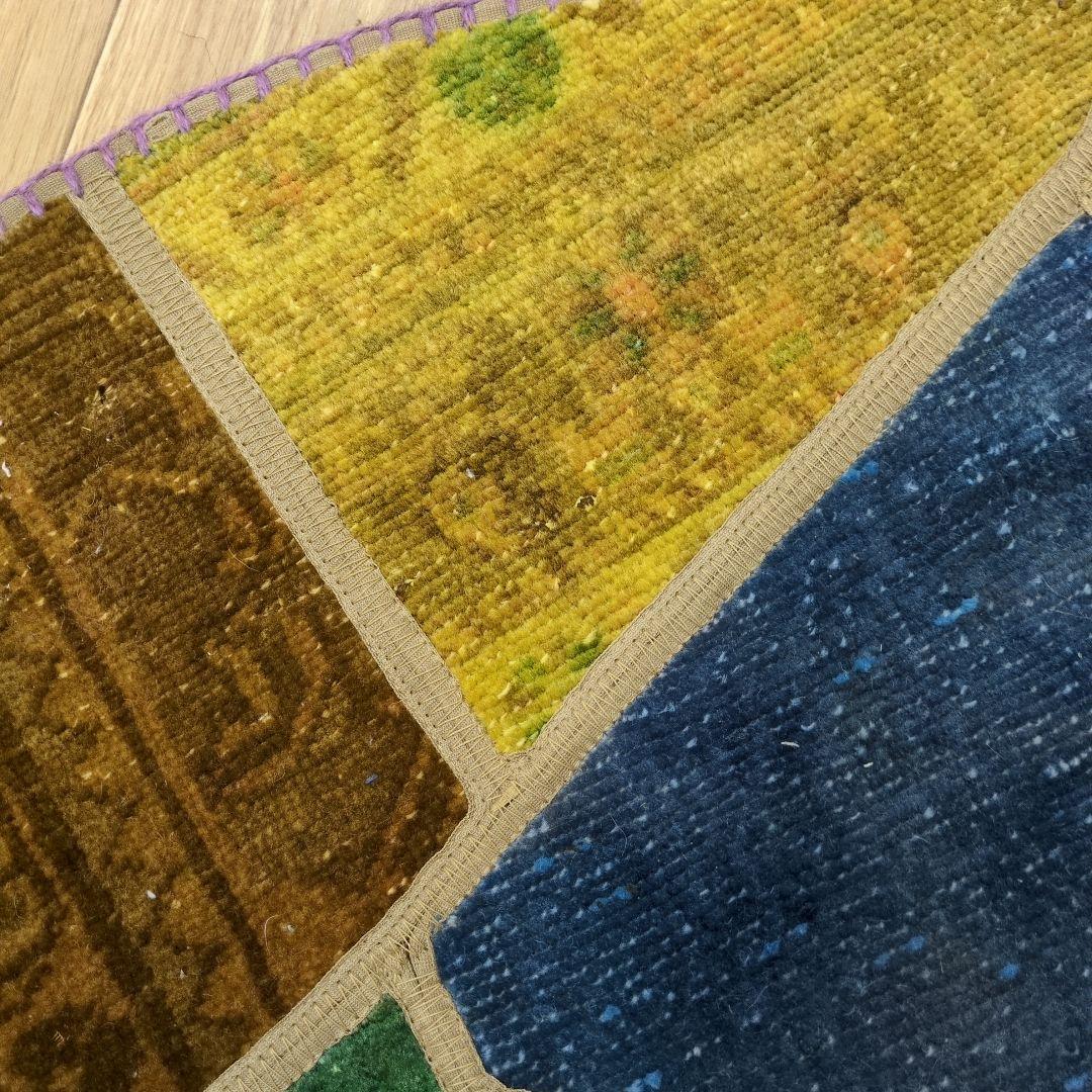 ペルシャ絨毯 パッチワーク アンティーク 80x80 手織り クリー
