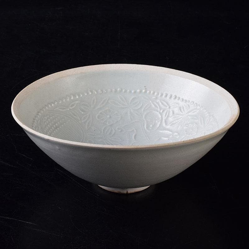 中国　定窯　白磁　刻花文碗　時代箱　V　R8462