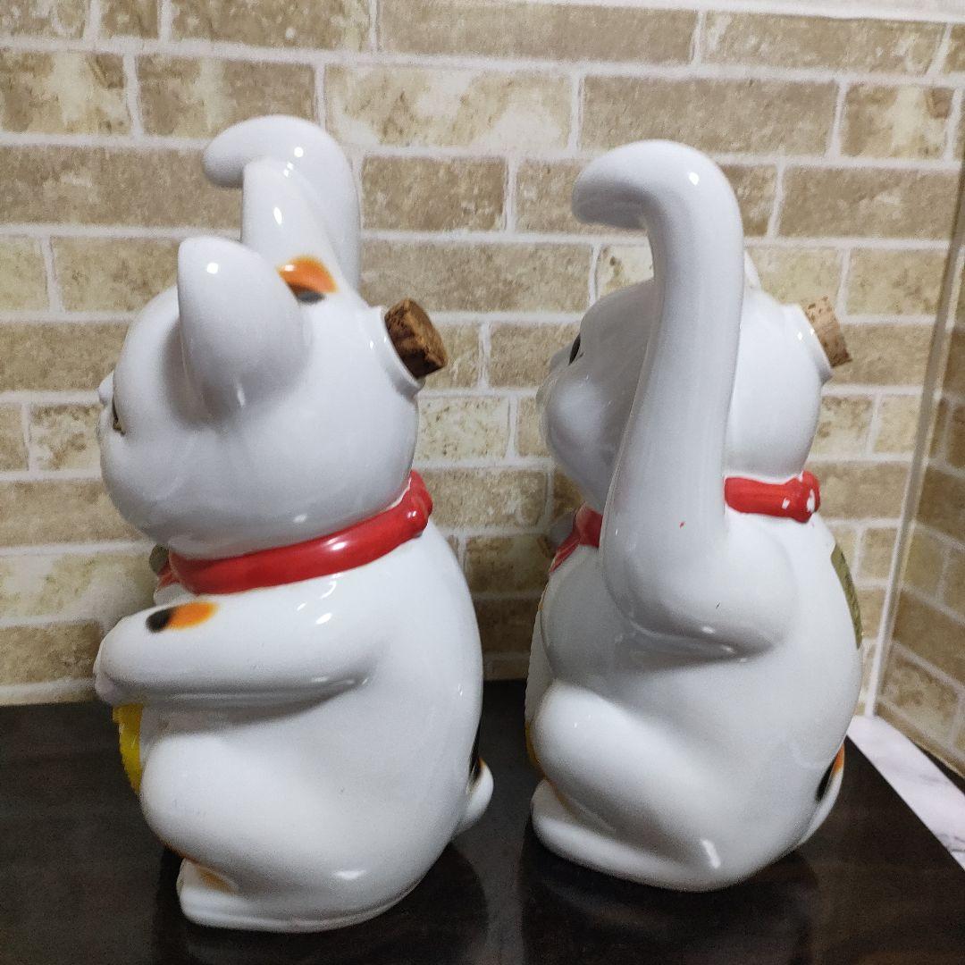 【希少】陶器製 招き猫 清酒入れ 右手上げ＆左手上げ 2体セット 30cmサイズ