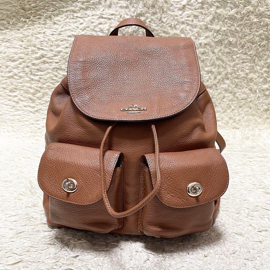 【美品/A4可】COACH 巾着　リュック　レザー　ターンロック　ゴールド金具
