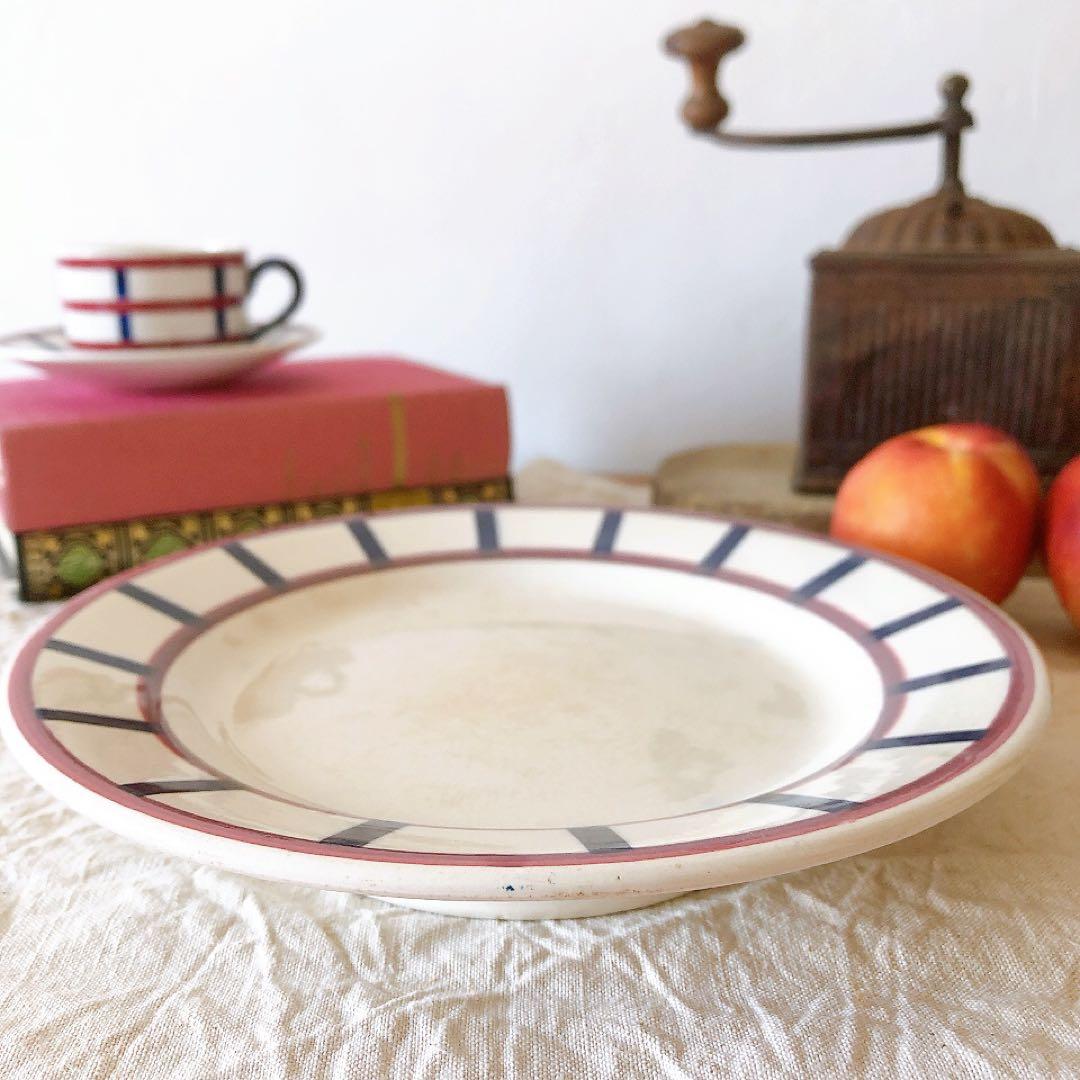 HBCMベアン バスク柄 コンポート皿 ケーキスタンドフランスアンティーク食器