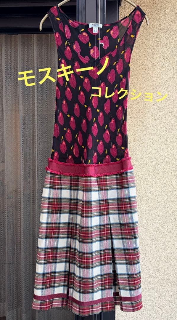 MOSCHINO モスキーノりんごチェック ワンピース42 ML 美品クリスマス
