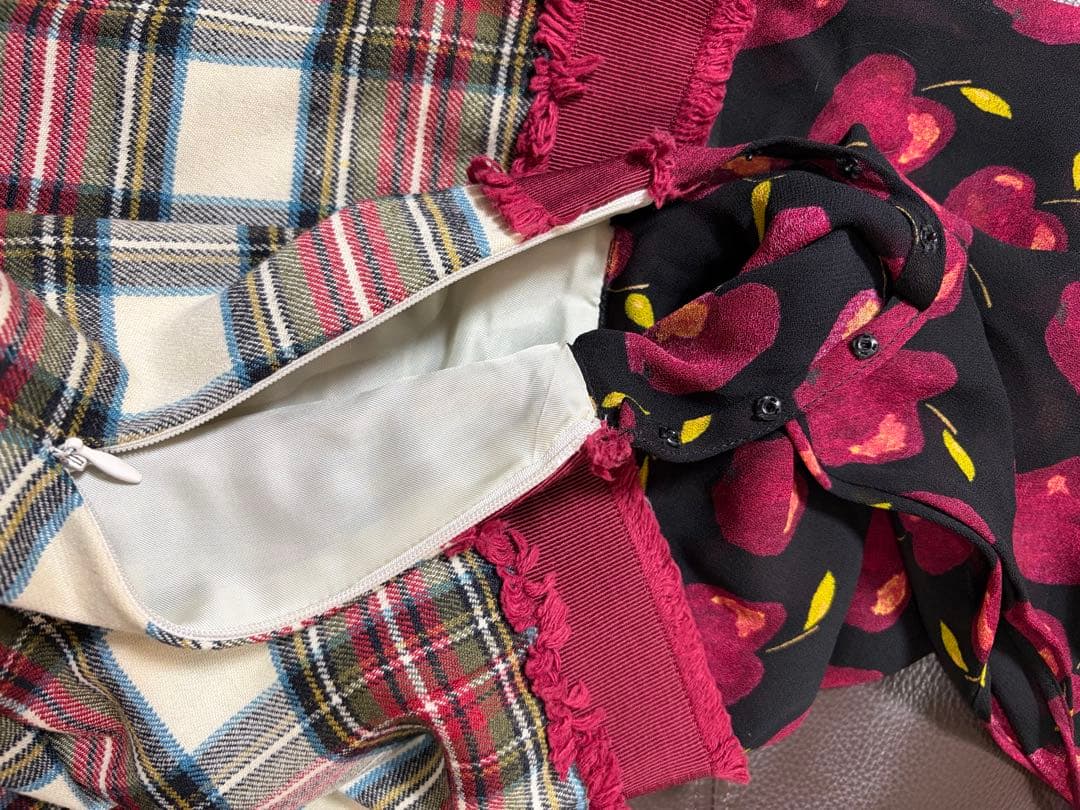 MOSCHINO モスキーノりんごチェック ワンピース42 ML 美品クリスマス