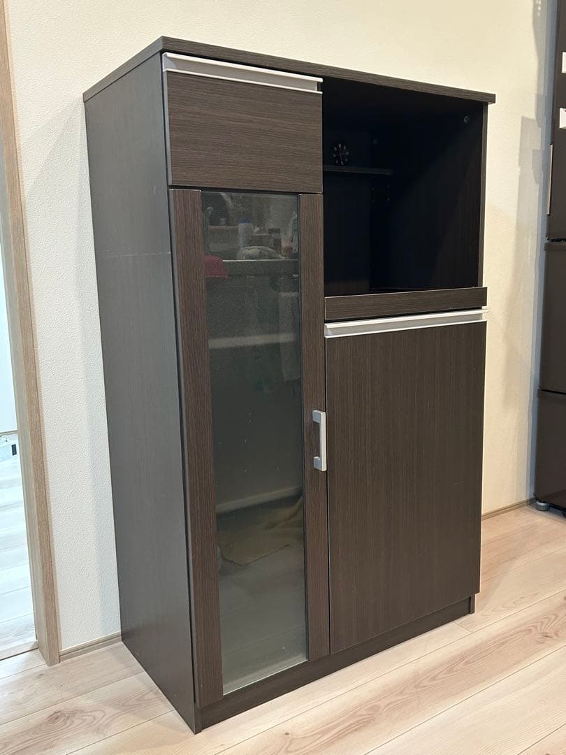 り*⭐様 送料込1.5万円 ニトリ製 レンジ台 食器棚 カップボード 木目調ダー