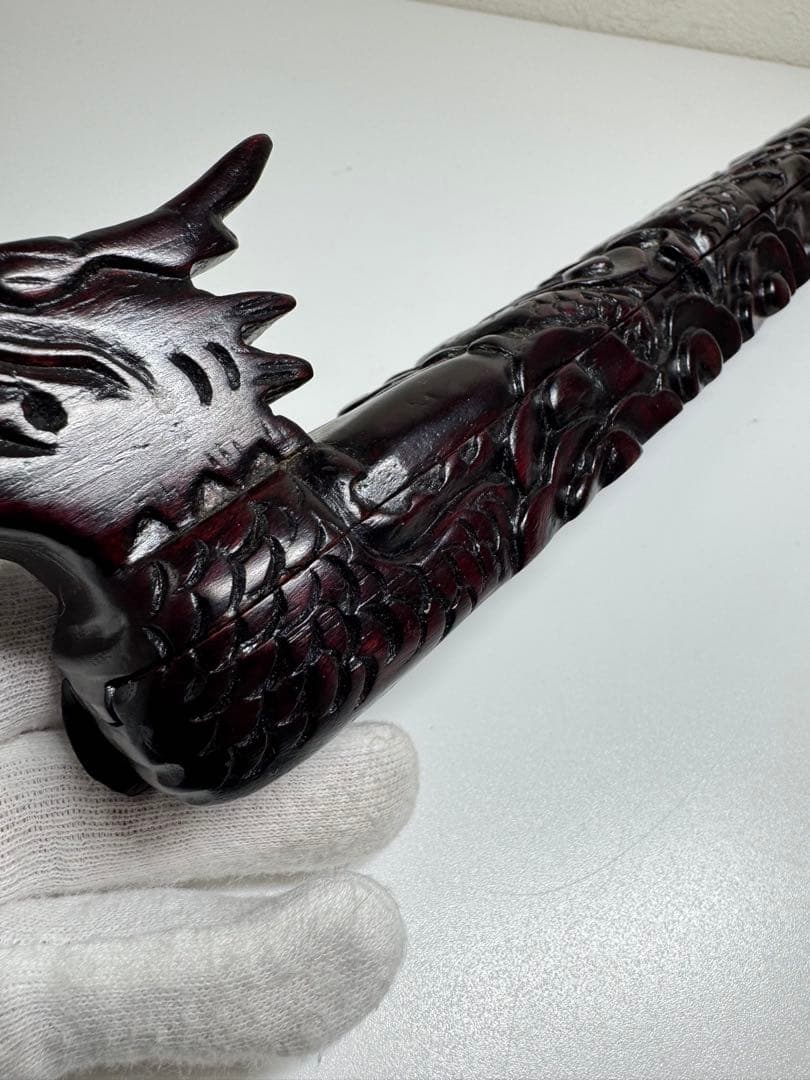 漆器 箸箱 喰籠 黒檀 龍 木彫 夫婦箸入れ 骨董 アンティーク