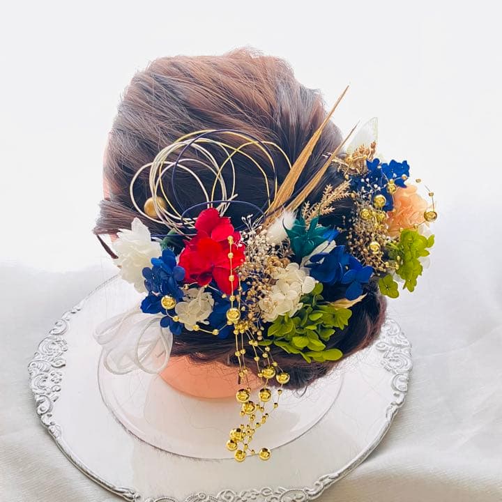 成人式髪飾り　結婚式髪飾り　パールチェーンタッセル　紫陽花水引　金箔　卒業式　袴