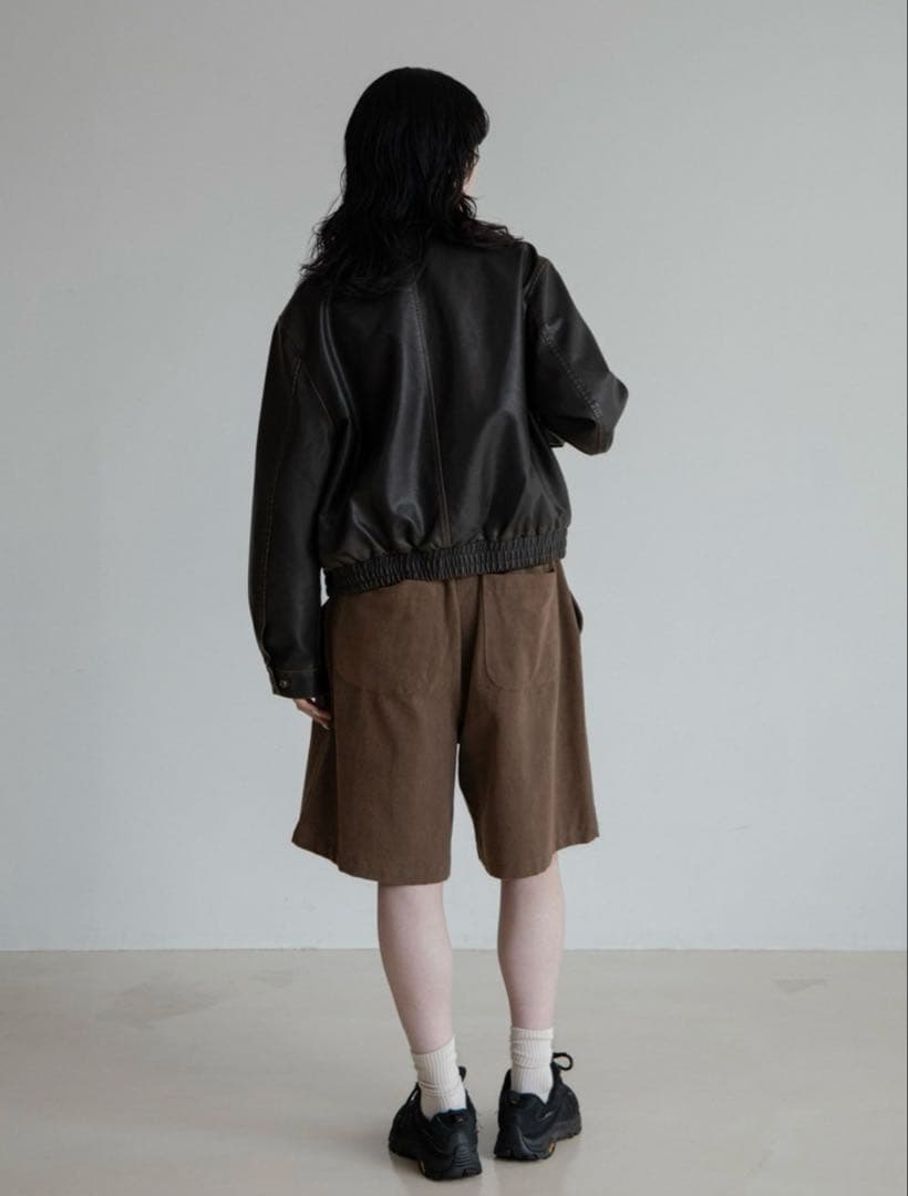 【人気】［nokcha］minimal fake leather jacket