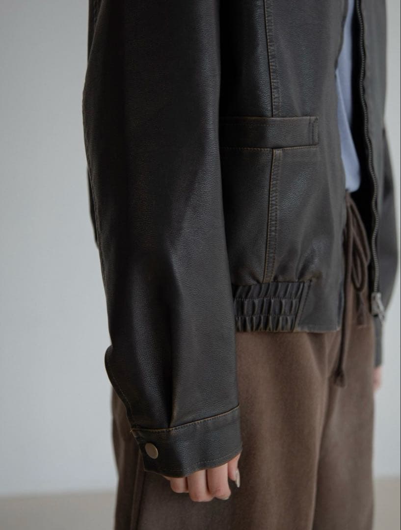 【人気】［nokcha］minimal fake leather jacket
