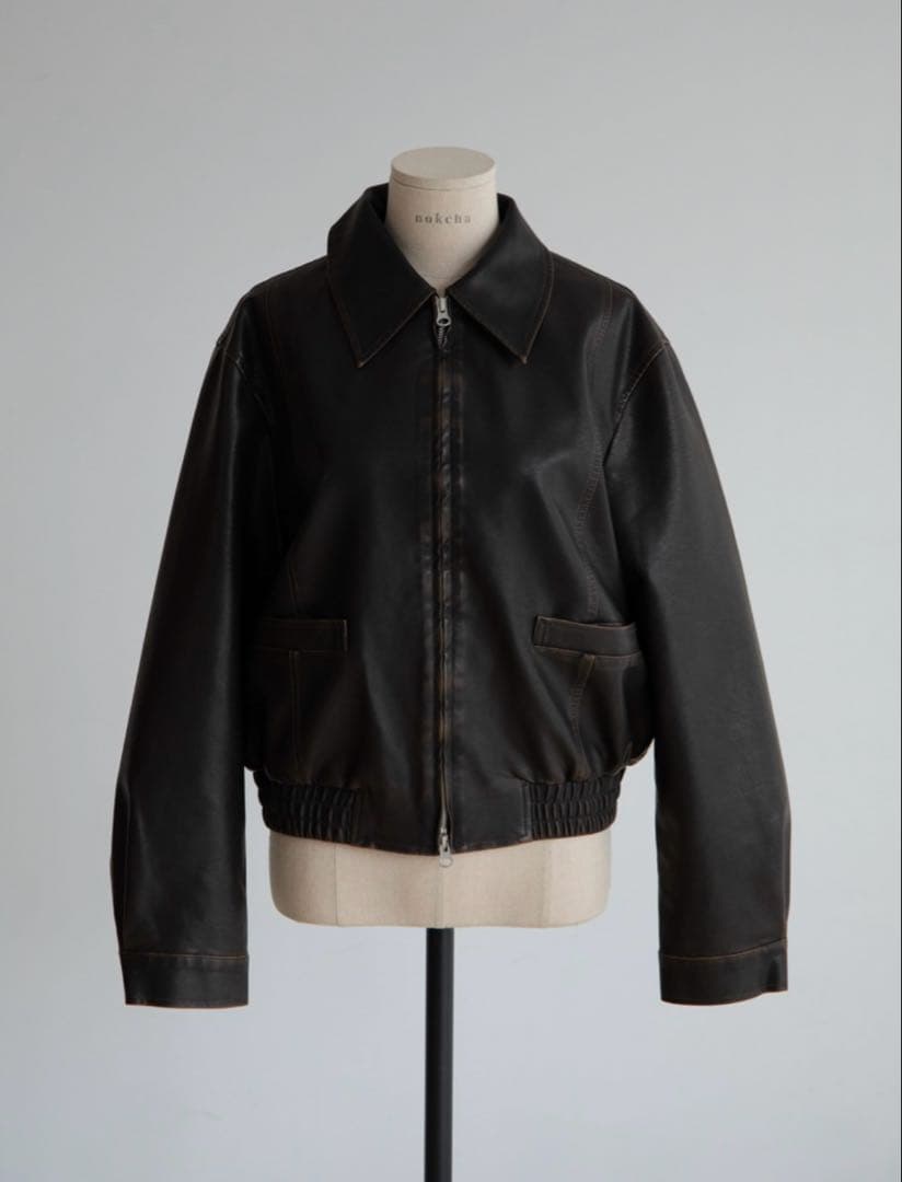 【人気】［nokcha］minimal fake leather jacket
