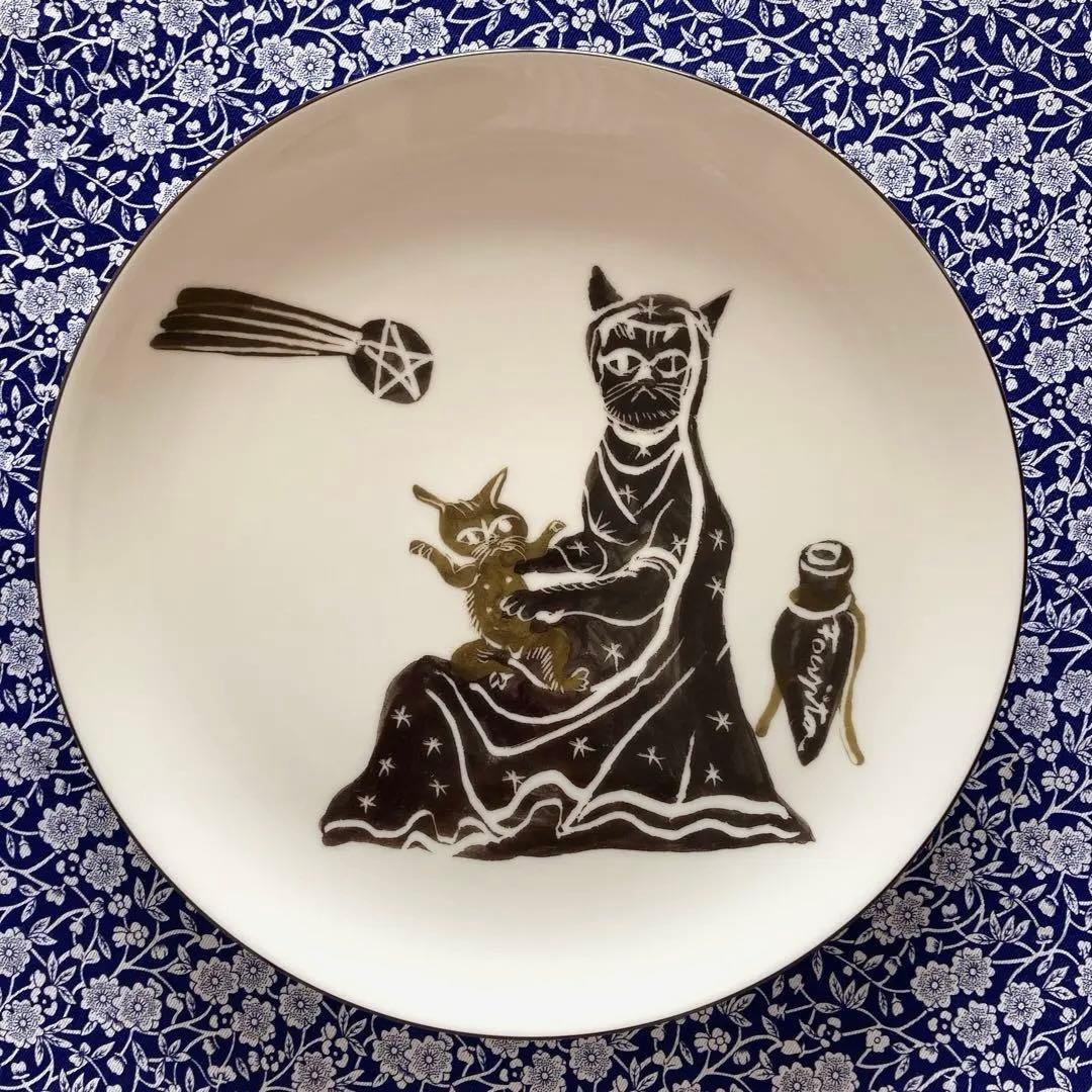 【未使用】藤田嗣治　大皿「聖母子」　猫