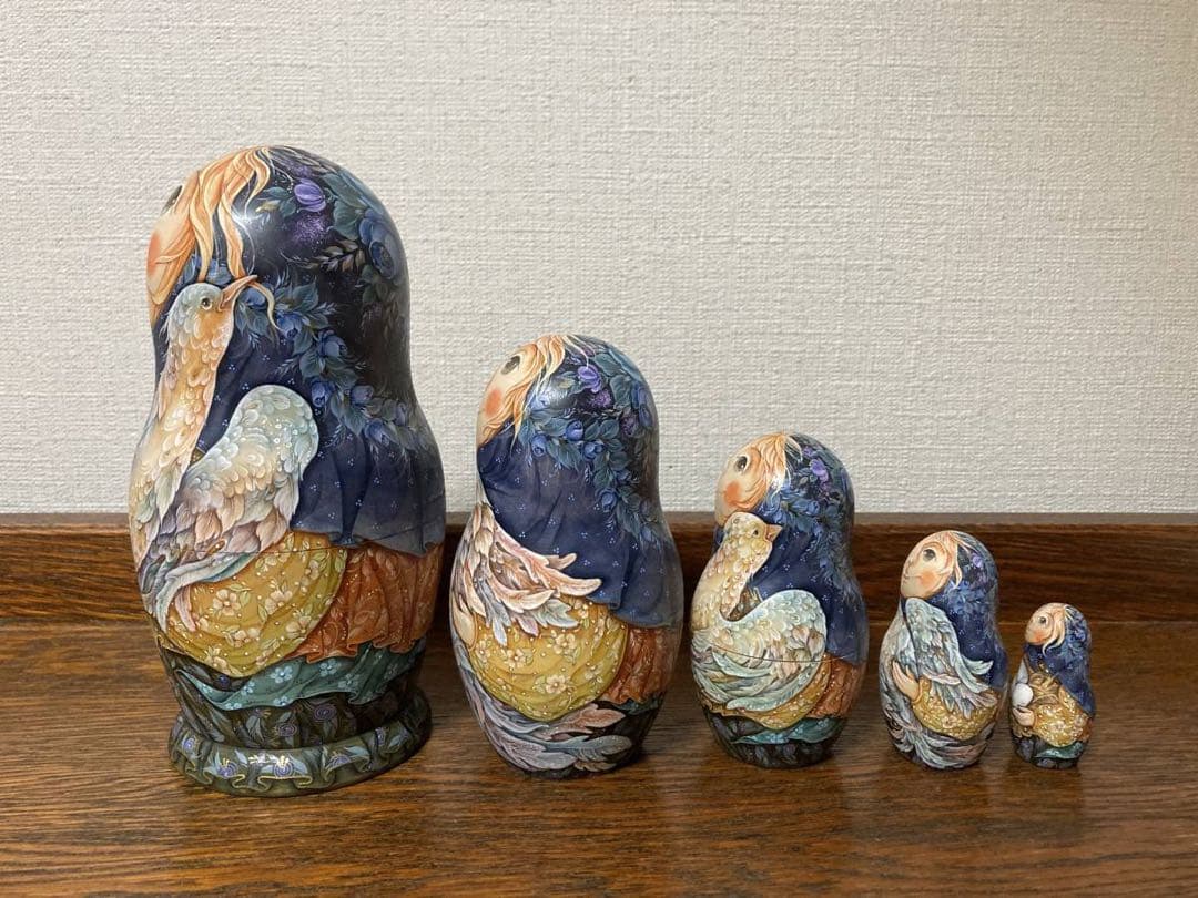 ロシア雑貨☆鳥マトリョーシカ(5P)H17.5cm Birds タチアナ作
