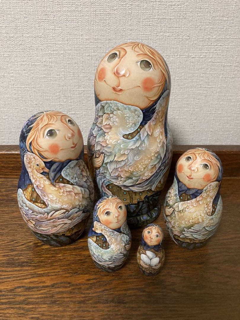 ロシア雑貨☆鳥マトリョーシカ(5P)H17.5cm Birds タチアナ作